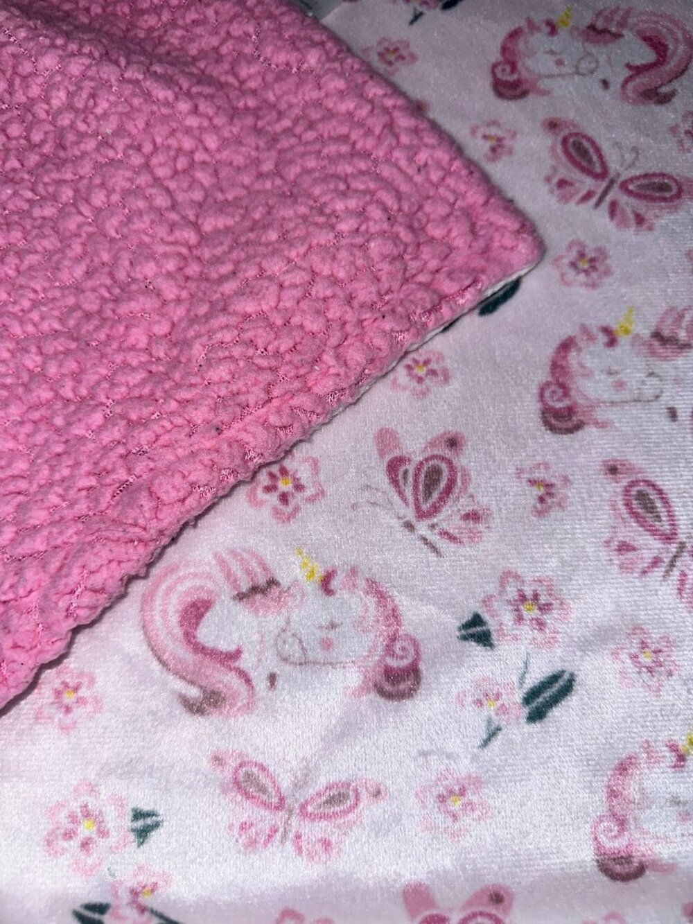 Le Bebe Favorite Baby Blanket Pink Sherpa Unicorn Butterfly Floral Velour Minky